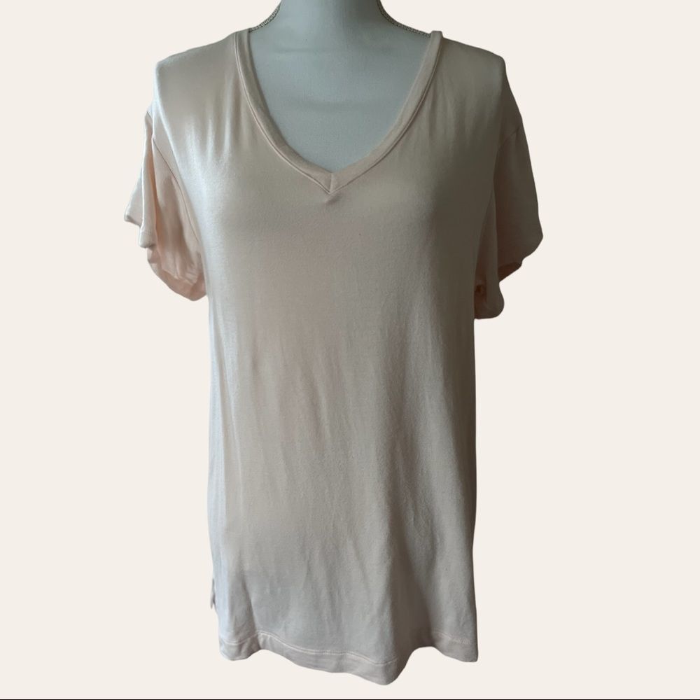 Lou & Grey Jersey Soft Knit Short Sleeve Top. Size Small. Light Pink